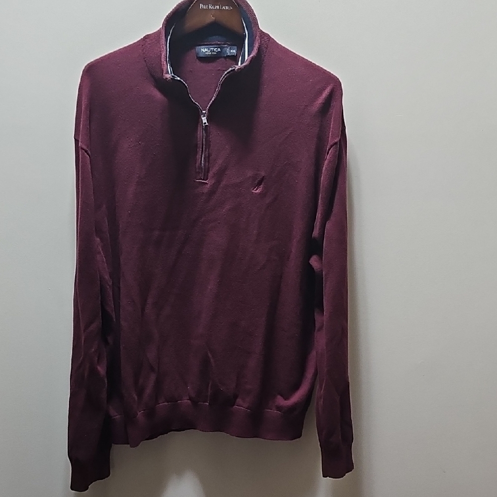 Nautica Burgundy Zip Up Sweater Classic Knit